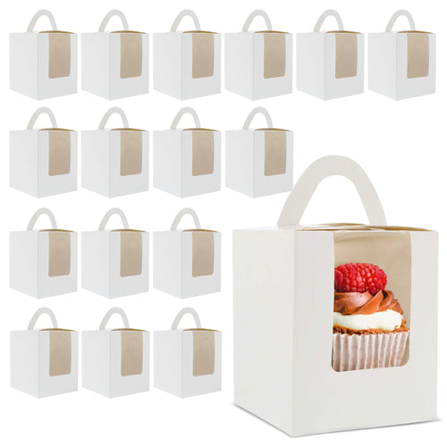 Single Cupcake Holders - 100 Pk Individual Cupcake Boxes with Inserts