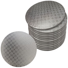 Load image into Gallery viewer, Round Cake Boards Bulk 12pk - 10 Inch Cake Drum Silver Smooth Edge
