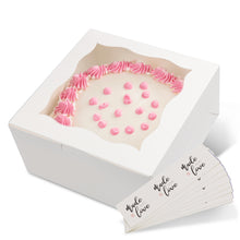 Load image into Gallery viewer, Spec101 Square Cake Boxes with Stickers - 24pk White Cake Boxes
