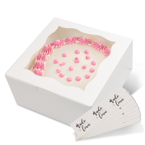 Spec101 Square Cake Boxes with Stickers - 24pk White Cake Boxes