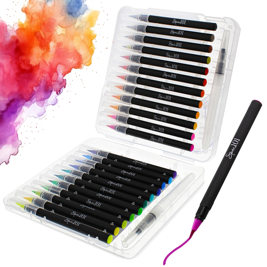Watercolor Pens Brush Set - 24 Watercolor Brush Markers and Blend Pens
