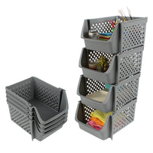 Load image into Gallery viewer, Stackable Plastic Bins - 4pc Gray Large Plastic Stackable Storage Bins
