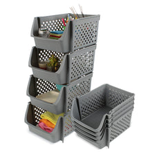 Load image into Gallery viewer, Stackable Plastic Bins - 4pc Gray Large Plastic Stackable Storage Bins
