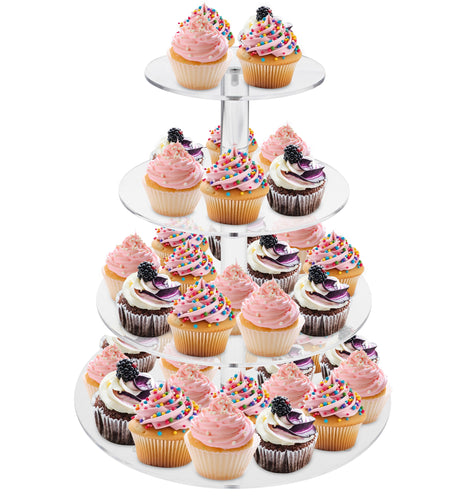 Acrylic Cupcake Stand for 40 Cup Cakes, 4 Tiered Dessert Stand Display