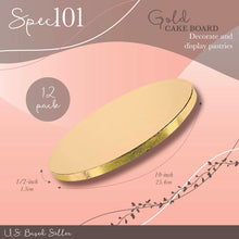 Load image into Gallery viewer, Round Cake Boards Bulk 12pk - 10 Inch Cake Drum Gold Smooth Edge
