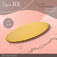 Load image into Gallery viewer, Round Cake Boards Bulk 20pk - 10 Inch Cake Drum Gold Scalloped Edge
