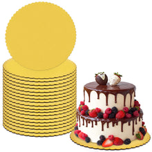 Load image into Gallery viewer, Round Cake Boards Bulk 20pk - Cake Drum Gold Scalloped Edge
