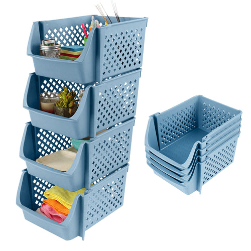Plastic Stackable Storage Bins - 4pc Pantry Closet Organizer Bins