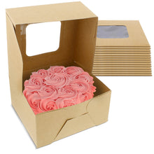 Load image into Gallery viewer, Popup Brown Bakery Boxes with Window 6x6x3 Inch Cake Boxes - 15-Pack
