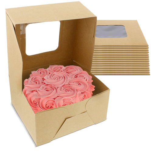 Easy Popup White Bakery Boxes with Window 6x6x3 Inch Cake Boxes