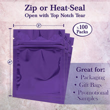 Load image into Gallery viewer, Smell Proof Mylar Aluminum Foil Bags Foil Pouches 3”x4” 100pk – Purple
