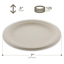 Load image into Gallery viewer, Bagasse Compostable Plates - 7in Sugarcane Dining Plates, 125pk
