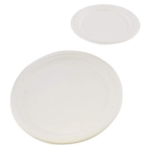 Biodegradable Bagasse Plates - 100pc Combo 7 and 10in Round Plates