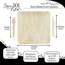 Load image into Gallery viewer, Palm Leaf Plates - 10IN Square Biodegradable Plates and Cutlery, 150pc
