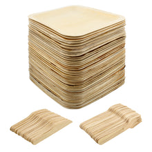 Load image into Gallery viewer, Palm Leaf Plates - 8IN Square Biodegradable Plates and Cutlery, 150pc
