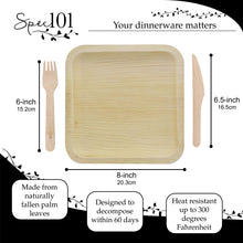 Load image into Gallery viewer, Palm Leaf Plates - 8IN Square Biodegradable Plates and Cutlery, 150pc
