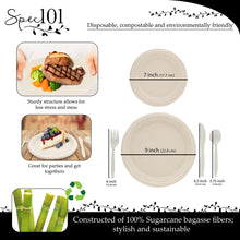 Load image into Gallery viewer, Disposable Dinnerware Set 250pc Beige Sugarcane Plates and Utensils
