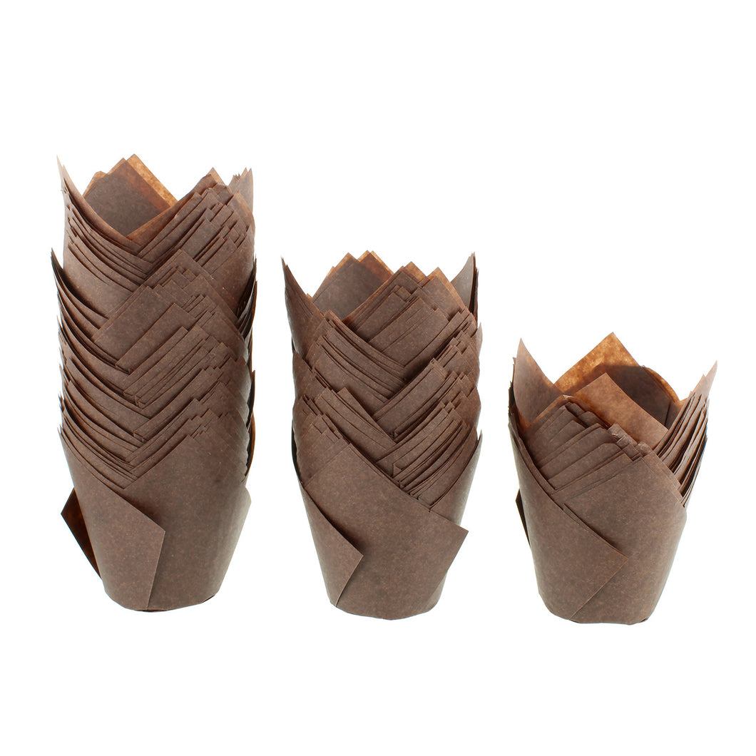 Tulip Cupcake Liners - 200 Ct Small Brown Tulip Muffin Cups Paper