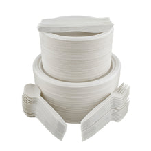 Load image into Gallery viewer, Disposable Dinnerware Set 500pc White Sugarcane Plates and Utensils
