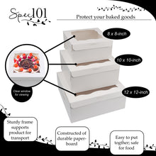 Load image into Gallery viewer, Spec101 Square Cake Boxes in 8, 10, and 12in - 15pk White Cake Boxes
