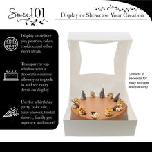 Load image into Gallery viewer, Easy Popup Pie Boxes with Window Pie Boxes 8x8x2.5 Inch White 15pk
