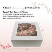 Load image into Gallery viewer, Cake Boxes with Window 15-Pack 10” x 10” x 5” Inch White Bakery Boxes
