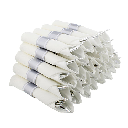 Pre-Rolled Plastic Cutlery - 30ct Silver Disposable Utensil Set