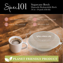 Load image into Gallery viewer, Sugarcane Bowls &amp; Lids, Disposable Bowls Biodegradable Bowls 34oz 50pk
